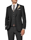 Wangyue - Traje de 3 piezas ajustado para hombre, traje formal de negocios, boda, novio, graduación, esmoquin, cena, fiesta, Negro, 5X-Large