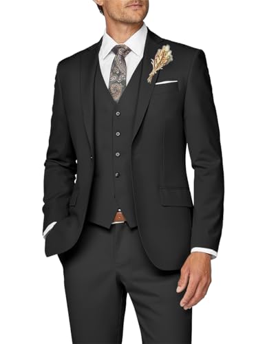 Image of Wangyue Mens Suit 3 Piece Slim Fit Suit for Men Formal Business Suit Wedding Groom Prom Tuxedo Dinner Party