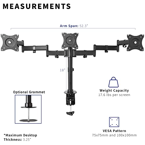 VIVO Triple Monitor Adjustable Heavy Duty Mount, Articulating Stand for 3 LCD Screens up to 24 inches STAND-V003M by VIVO - Image 4