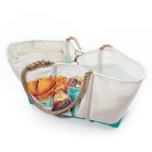 Sea Bags Recycled Sail Cloth Multicolor Sea Turtle Ogunquit Beach Tote, Water Resistant Boating Carryall Bag, Large Travel Tote with Interior and Exterior Pockets. Made in the USA4