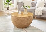 DS-HOMEPORT 31' Round Twine Storage Coffee Table with Wood Lid ＆ Wood Frame, Farmhouse Bucket Shaped Coffee Table with Storage for Living Room, Easy Assembly(Pine+Twine)