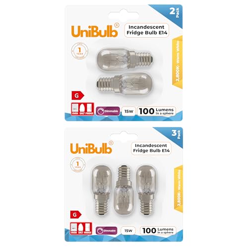 Image of Unibulb 15W E14 Fridge Light Bulb 230V-240V Pygmy SES Incandescent Bulbs 2800K Warm White | Suitable for Salt Lamps, Ovens, Fridges or Freezers | Small Edison Screw Base (5)