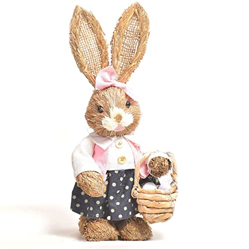 zalati Easter Bunny Simulation Straw Rabbits Ornament Crafts Decoration for Yard Sign Garden Living Room, Bedroom