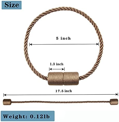 6 Pack Khaki Strong Magnetic Curtain Tiebacks Outdoor Elegant Decorative Tie Backs Modern Rope Tiebacks for Drapes Window Curtain Holdbacks for Draperies