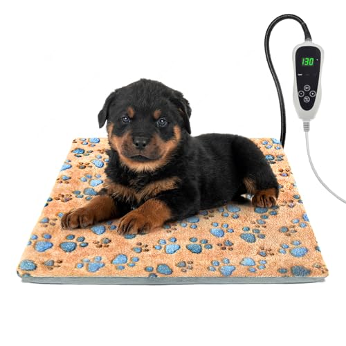 GOLOPET Cat Heating Pad 18×18 in Dog Heated Bed Smart Temperature Control Switch, Metal Protective Pipe Waterproof Cat Beds for Indoor Cats with a Plush Cotton Cover