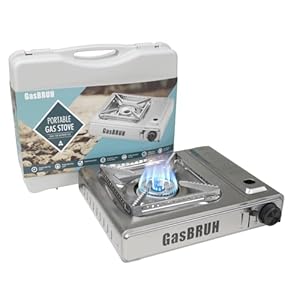 1-Burner Butane Camping Stove with Windblocker,10000 BTU Portable Camp Gas Stove for Outdoor Cooking,Camping,Tailgating, Stainless Steel Single Burner with Carry Case