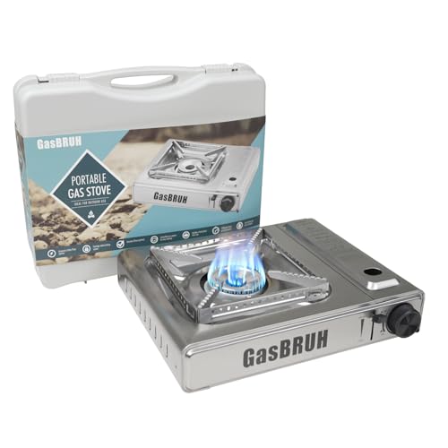 1-Burner Butane Camping Stove with Windblocker,10000 BTU Portable Camp Gas Stove for Outdoor Cooking,Camping,Tailgating, Stainless Steel Single Burner with Carry Case