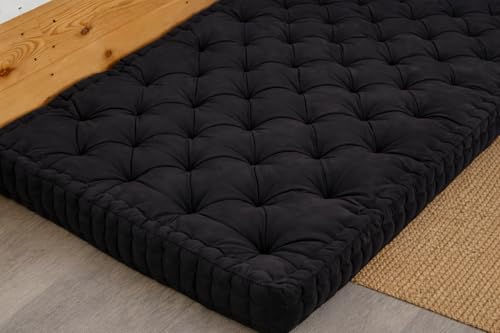 Image of ATOOTFUSION Soft Cotton Floor Box Mattress, 5-Inch Thick, Foldable, Movable, Medium Firm, Solid Colored (Black, Single 36X72X5 Inches)