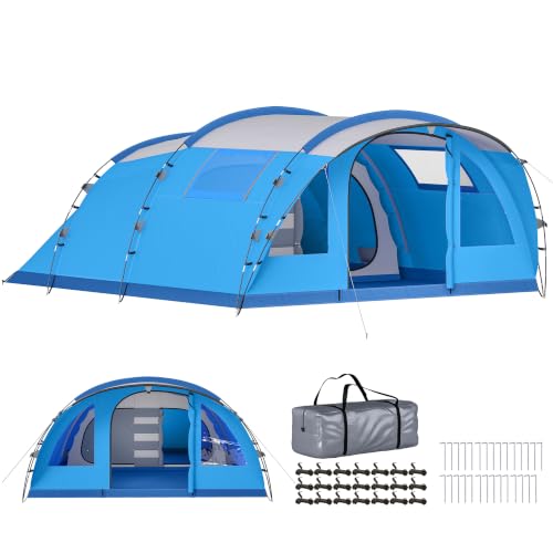 Outsunny Tienda de Campaña Familiar para 5 Personas Plegable 3000 mm Azul