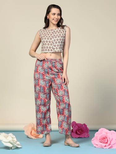 Image of Leriya Fashion Co ord Set for Women Stylish | Jumpsuit for Women Stylish | Sleeveless Printed Crop Top Pant Set | Daily Summer Casual 2 Piece Party & Vacation Outfit