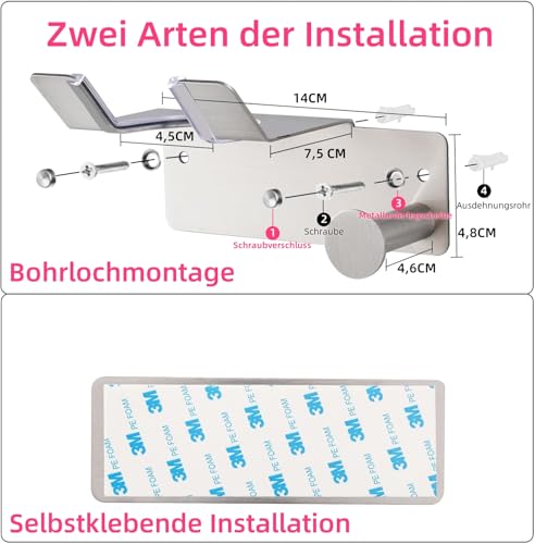 UEMUSI Föhn Halterung, Fönhalter Ohne Bohren, SUS304 Edelstahl Wand Ohne Bohren Föhnhalter Geeignet für die Meisten Haartrockner, Föhn Halterung Ohne Bohren fürs Badezimmer