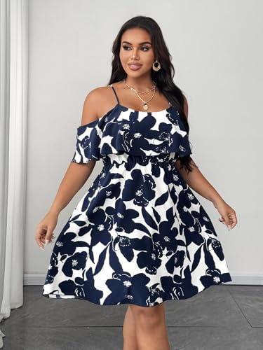 Image of Plus Size Summer Dresses for Women Casual Short Sleeves A Line Midi Dress