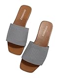 OYOANGLE Women's Single Band Square Open Toe Slide Sandals Summer Slip on Flat Sandals Grey 7