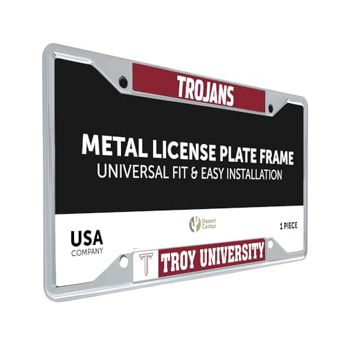 Desert Cactus Troy University Car Accessories Trojans Metal License Plate Frame and Tag Holder for Front or Rear of Car (Mascot)