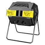 Compost Bin Outdoor, 43-Gal Dual Chamber with Steel Frame, Lagre Compost Tumbler with 2 Sliding Door and Aeration System, 360° Rotating, Tumbling Composter Bin for Kitchen, Garden, Yard, Black Yellow