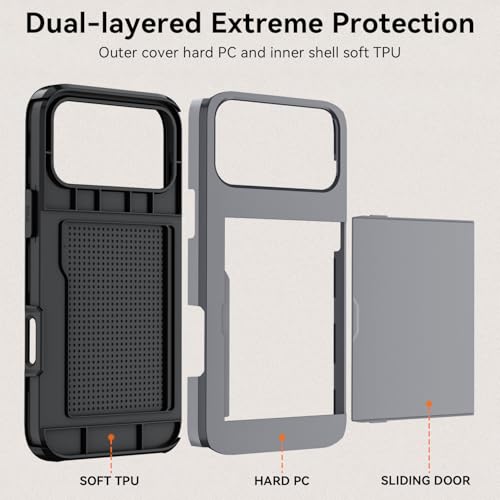 Qinmay Compatible with iPhone 17 Pro Max Case Wallet,Built-in Card Holder, Heavy Duty Protective Dual Layer Shockproof Hidden Card Slot Slim Wallet Phone Cover for iPhone 17 Pro Max，Grey - image 7