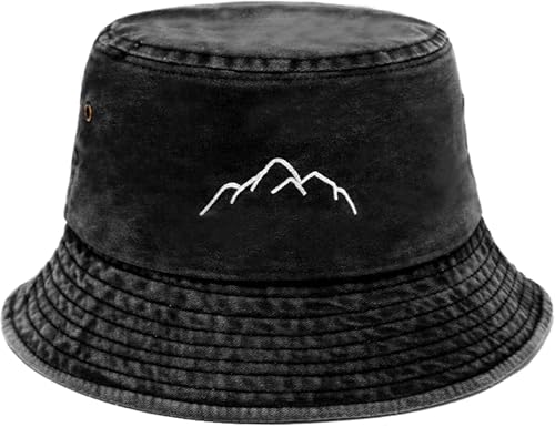 XYIYI Black Mountain Washed Bucket Hat Vintage Packable Summer Beach Fishing Hat Sun Hats for Men Women