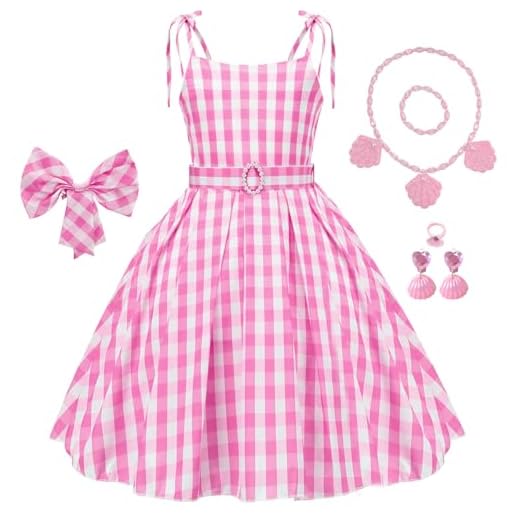 Tyidalin Disfraz Niña Rosa Cuadros con Accesorios Vestido Fiesta Carnaval Halloween Navidad Cumpleaños