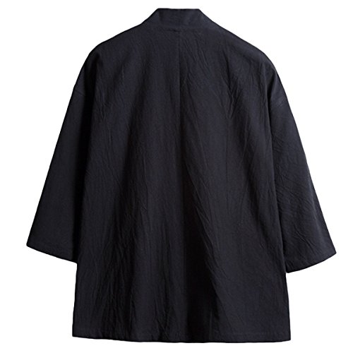 Men's Cotton Blends Linen Open Front Cardigan Embroidery Kimono Jackets2