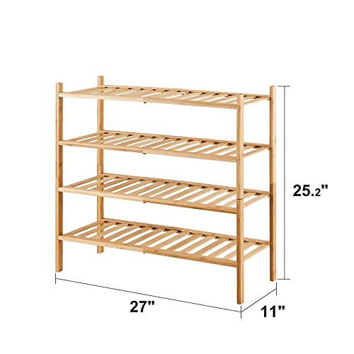 Viewcare 4-Tier Bamboo Shoe Rack For Entryway, Stackable | Foldable | Natural, Shoe Organizer For Hallway Closet, Free Standing Shoe Racks For Indoor Outdoor #TOP2