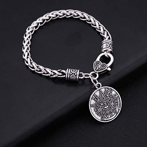 VASSAGO Ancient Hebrew Esoteric Tetragrammaton Pentagram Name of God Charm Wheat Chain Bracelet Blessing Jewelry for Men Women4