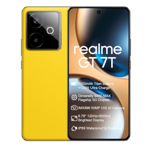 realme GT 7T 5G Smartphone, 12+256GB, Pantalla 6,78' 120Hz, Batería 7000mAh, Carga Ultra Rápida 120W, Cámara IA 50MP IMX 896, Dimensity 8400-MAX, Next AI, IP69 Resistente al Agua