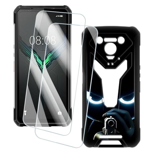 OAGELIM 2�Z�b�g �X�N���[���v���e�N�^�[ + �P�[�X Ulefone Armor 34 Pro (6.95 �C���`) �Ƃ̌݊������� �A�[�e�B�X�e�B�b�N�J�X�^���v�����g�J�o�[�Ƌ����K���X�t�B���� �X�N���b�`�h�~ (�Ə�)