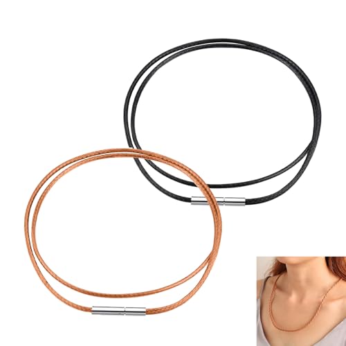 ZWWOGE Collier Cuir Tressé Homme Femme Lot de 2 46cm Cordon Cire Noir Marron avec Mousqueton Alliage pour Pendentif mascara bordeaux