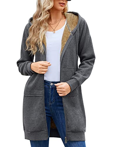 Image of HEEKPEK Women's Long Hoodies Tunic Winter Fleece Jackets Casual Zip up Hoodies Soft Sherpa Sweatshirts Warm Long Coats