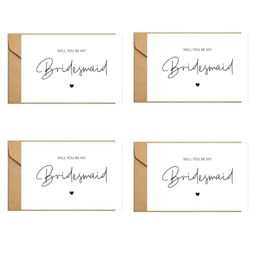 4 PCS Will You Be My Bridesmaid Card With 4 PCS Paper Envelope Bridesmaid Proposal Blank Inside for Message Card Bridesmaids Gifts Invitation Cards for Bridal Shower