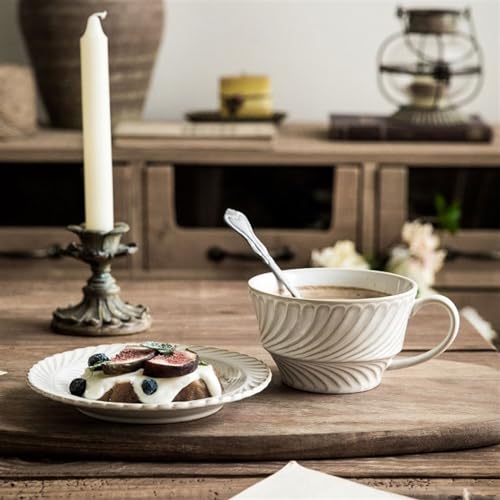 Tasse à café en céramique rétro de 300ml avec soucoupe assortie pour latte et cappuccino