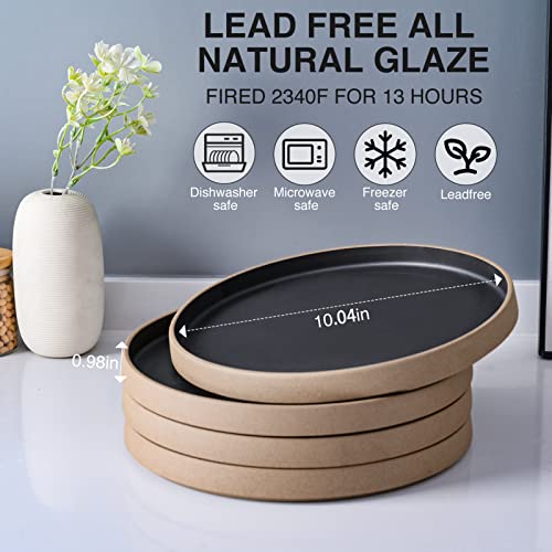 Meicilin Handmade Ceramic Dinner Plates (Set Of 4), 10 Inch Black Porcelain Plates, Steak Dinner Plate, Kitchen Porcelain Serving Dishes For Salad, Pasta, Dessert, Microwave, And Dishwasher Safe #TOP1