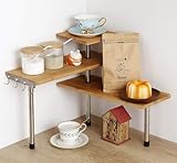 HYNAWIN 3-Tier Corner Shelf, Bamboo & Metal Storage Rack with Hooks, Adjustable Countertop Organizer for Kitchen, Bathroom, Bedroom or Office