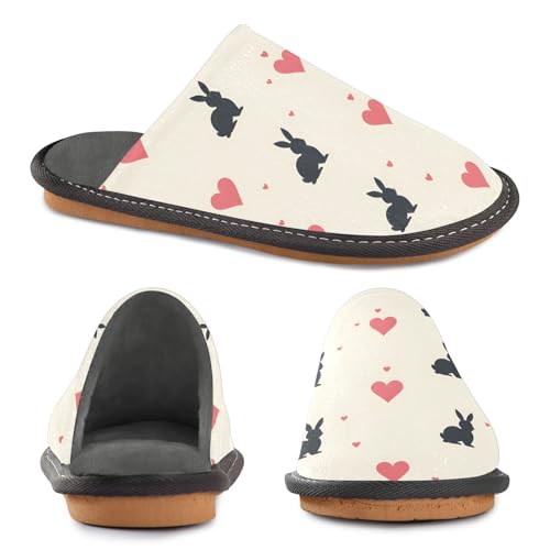 Black Rabbit Red Heart Fuzzy Slippers Soft Home Bedroom Slippers for Women Men House Shoes4