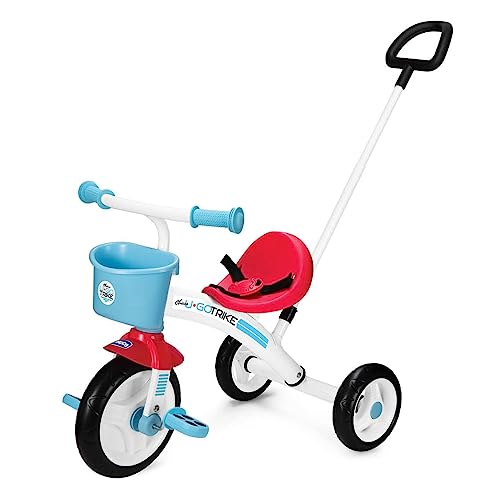 Chicco Triciclo U-GO 2en1, Triciclo para Niños con Mango de Altura Ajustable, Cinturón y Compartimento de Almacenaje, Juguetes para Niños de 18 Meses a 5 Años, Máx. 20 Kg, Color Blanco/Azul