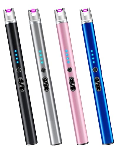 Luxgaze 4 Pack Electric Candle Lighter Rechargeable USB Lighters Flameless Windproof Plasma Arc Lighters with Safety Lock Long Lighter for Candle BBQ Camping Birthday Party
