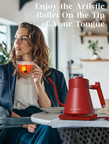 Ecorelax Gooseneck Electric Kettle, Pour Over Coffee And Tea Kettle, 100% Stainless Steel Interior, 1200W Automatic Shut Off Hot Water Boiler With British Strix Boli Dry Protection, 0.8L Red #TOP2