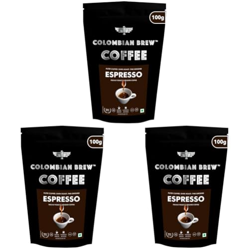 Image of Colombian Brew Arabica Espresso Filter Coffee Powder, Roast & Ground Strong, 100g Pouch (Pack of 3)