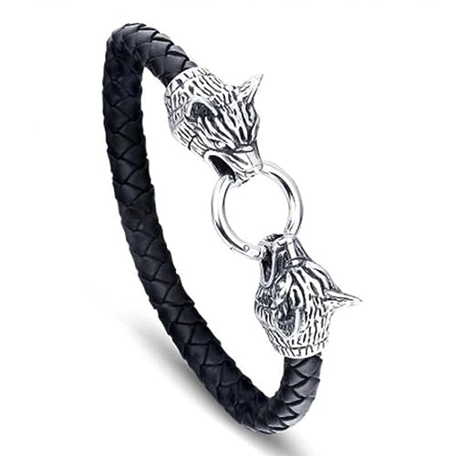 Bracelet pour hommes cuir noir tissé main style punk classique vintage