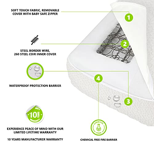 Evolur Comfort Balance Plus Supreme 260 Coil Inner Spring Crib & Toddler Mattress, Waterproof, Green Guard Gold Certified, Removable Cover, White, Crib #TOP4