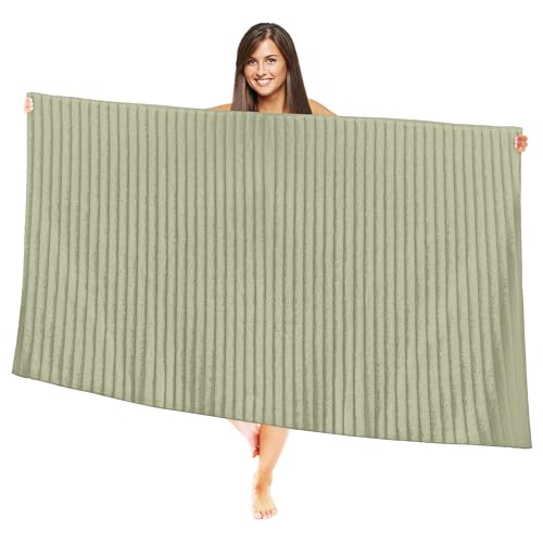 Image of Elegant Comfort 100% Turkish Cotton Corduroy Ribbed Luxury Jumbo Bath Towel Ultra Soft - 35 x 70 Inch - Luxury Spa Premium Hotel Quality Highly Absorbent and Quick Dry Large Bath Towel, Mint Green