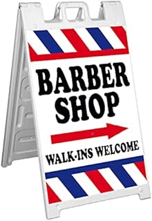 4 Less Co Signicade A-Frame Sidewalk Sign - BARBER SHOP WALK-INS WELCOME