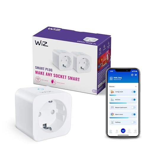 WiZ WiFi Smart Plug, Type F, 230 V, 50 Hz, Easy Setup, Matter Certified, Intelligent Control, Voice Commands, Compatible with Alexa, Google Home and Apple Home, without Power Meter, Pack of 2