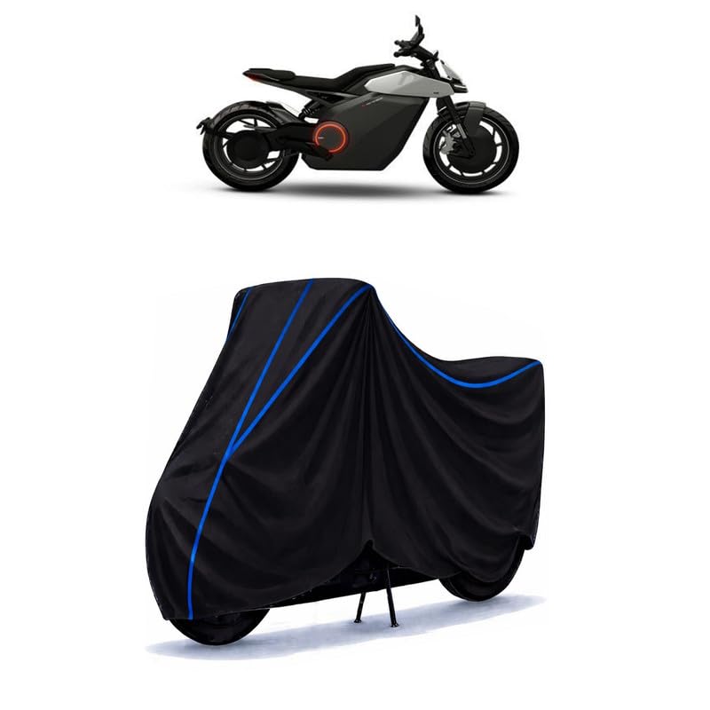 Image of Ola Roadster Pro Bike Cover Water Resistant Universal Motorcycle Rain | Heavy Duty UV Protection, Dust, Scratch Indoor Outdoor All Weather with Black Blue Piping Elastic
