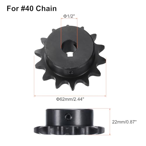 Image of uxcell #40 Chain Roller Sprocket B Type, 1 /2 inch Bore 14 Tooth Single Strand Chain Sprocket, Carbon Steel, Keyway with Set Screws