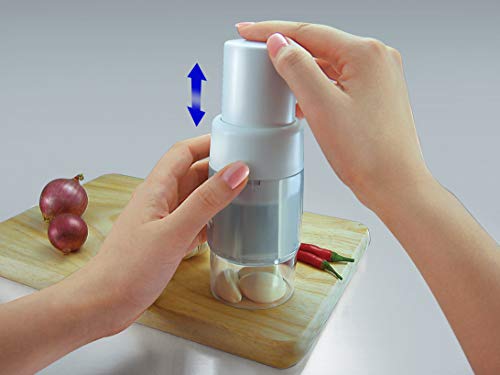 Simposh Mini Chopper | Compact Manual Food Chopper Cutter Mincer For Garlic Nuts Ginger Herbs Parsley Chili Peppers Mushroom | Sharp Stainless Steel Blades | Self-Contained Base To Hold & Chop Food #TOP7