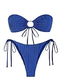 ZAFUL Women's Bandeau Bikini Set Tie Side Swimwear O Ring Cinched Strapless Swimsuit Halter Two Piece Bathing Suit