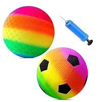 KERANEET 2 Stück PVC Regenbogen Ball Bouncy Kickbal Kinder Wasserball Strandball Kinder Spielball Wasserball Bouncy Ball Leuchtende Farben für Backyard Park und Beach Outdoor Fun