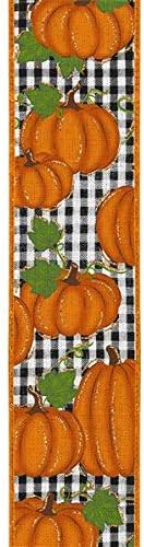 2.5" Pumpkin Patch Ribbon: Black White Buffalo Check (10 Yards) Pumpkin Autumn Fall Wired Ribbon RGA148027