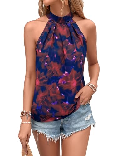 Image of RoseSeek Women's Tropical Paisley Halter Blouse Boho Shirt Vacation Tops | Polka Dots Print, Halter Tops, Summer Tops, Going Out Tops, Beach, Dressy Tops, Boho Blouses